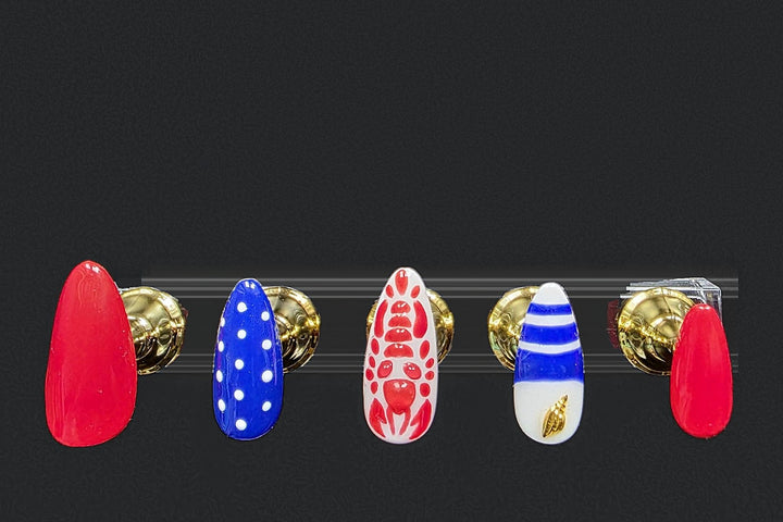 Press-on nails Rouge & bleu, peints à la main – Alkemia Studio