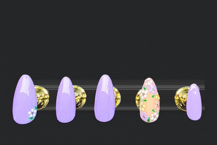Press-on nails Lilas fleurs, peints à la main – Alkemia Studio