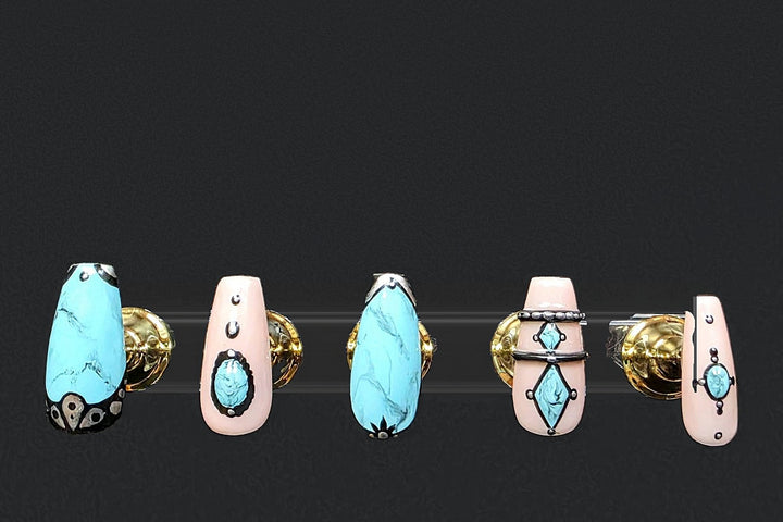 Press-on nails Turquoise, peints à la main – Alkemia Studio