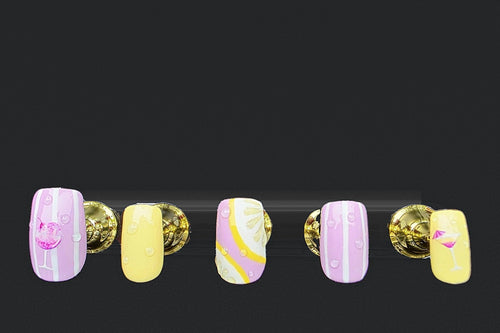 Press-on nails Cocktail lilas-jaune, peints à la main – Alkemia Studio