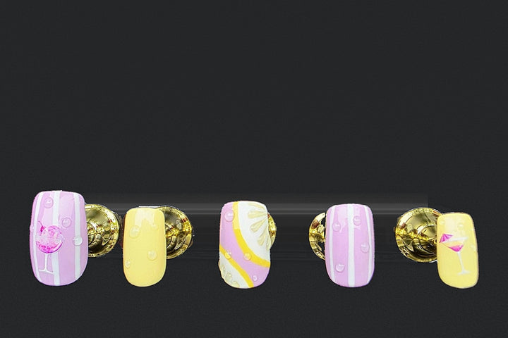 Press-on nails Cocktail lilas-jaune, peints à la main – Alkemia Studio
